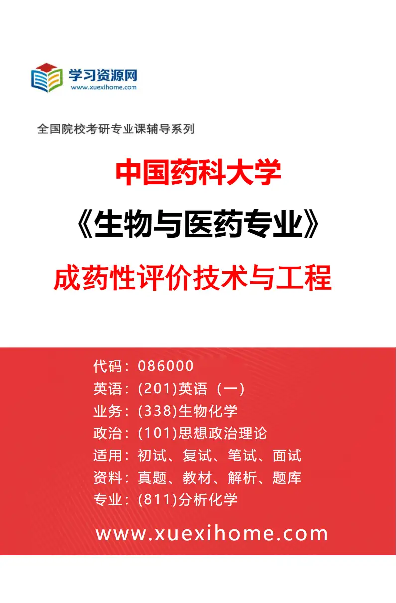 2027年中国药科大学生物与医药专业（06）成药性评价技术与工程研究方向考研资料