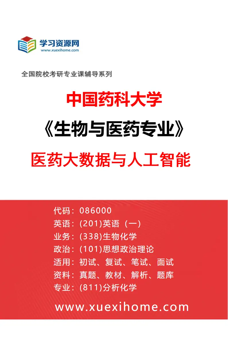2027年中国药科大学生物与医药专业（08）医药大数据与人工智能研究方向考研资料